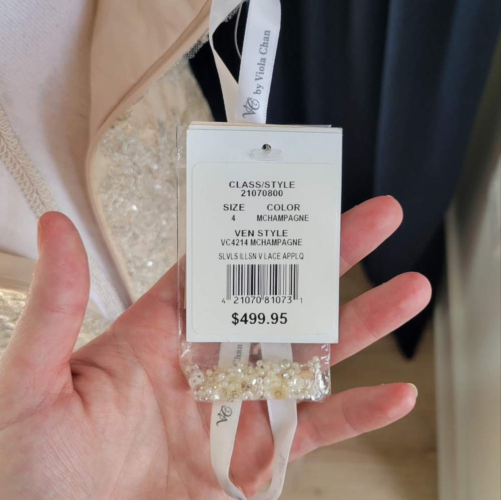 DAVIDS BRIDAL | Champagne Lace Beaded Dress - Picture 15 of 16